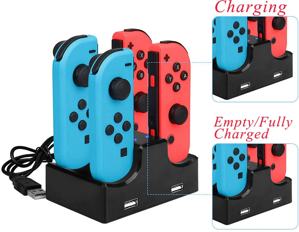 Для Joycon зарядная станция Подставка 4 в 1 для nintendo Switch Joycon контроллеры светодиодный индикатор Тип C для nintendo Switch Joycon