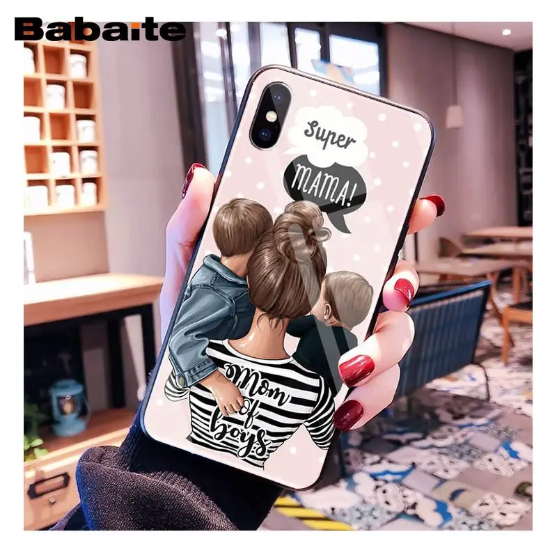 A3 Babaite черный коричневый волос для мамы, дочки, сына, папы, закаленное стекло, чехол для телефона iphone 11 Pro XS MAX XR 8X7 6S 6 Plus - Цвет: A3