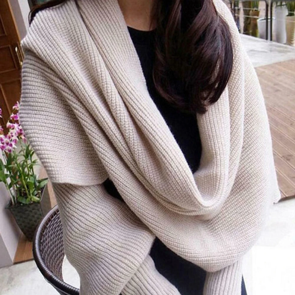 

Women Knitted Scarf Solid Color Long Wraps Shawls 2019 Winter Autumn Ladies Elegant Temperament Female Warm Scarfs New Fashion N