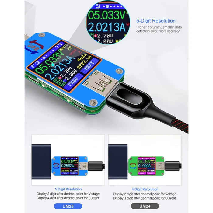 UM25/UM25C приложение USB 2,0 тип-c Вольтметр Амперметр измеритель напряжения тока ЖК-дисплей тестер заряда батареи FKU66