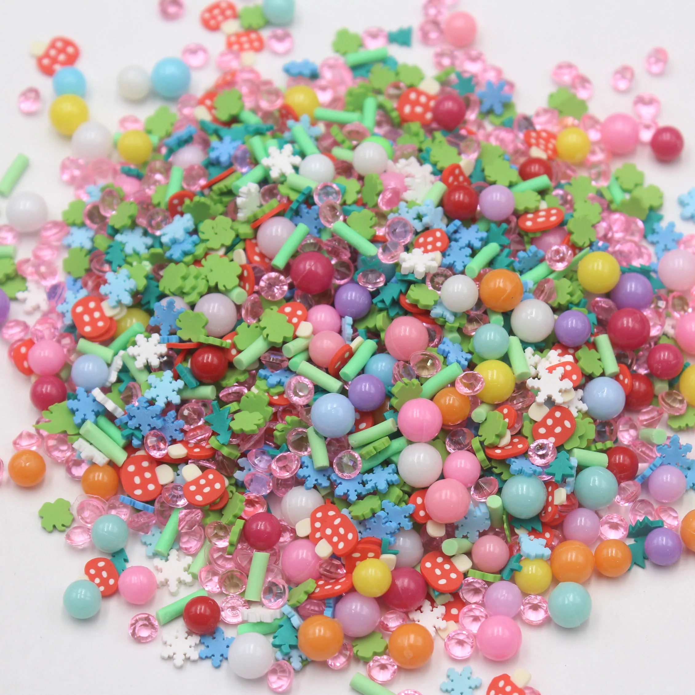 100g/lot Assorted Beads Diamond Snowflake Mushroom Polymer Clay Slices