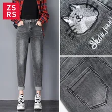 Zsrs вышитые джинсы с рисунком кота женские Отбеленные Джинсы бойфренда для женщин мама потертые Лоскутные мешковатые джинсы джинсовые брюки 6XL