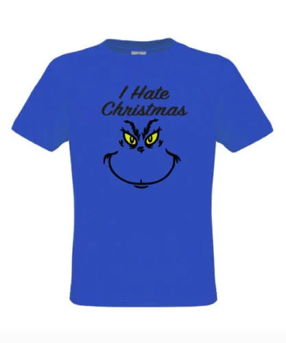 Футболка с надписью «I Hate Christmas Grinch Face»-S-3XL - Цвет: Королевский синий