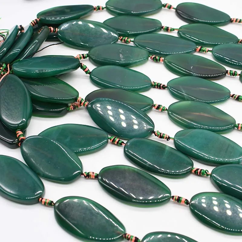 2strands/lot Smooth Natural green Agate Irregular Oval loose beads For DIY Bracelet Necklace Jewelry Making Strand 15