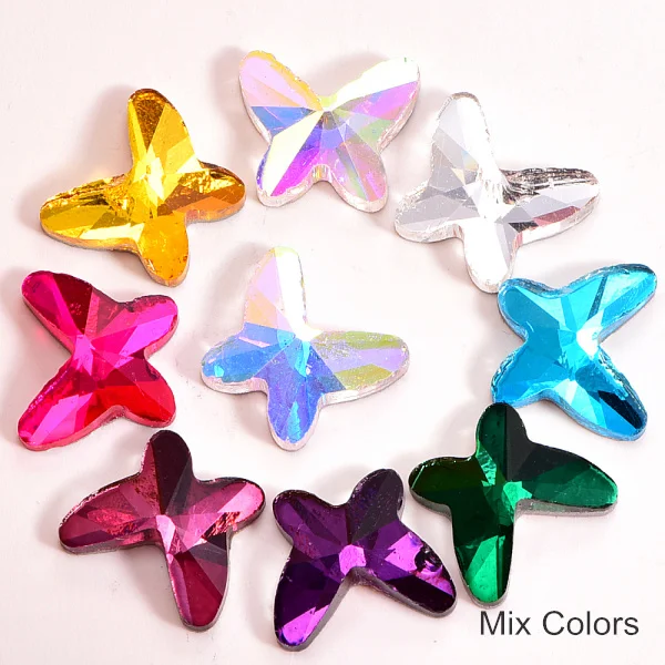 Mix colors 10x12 мм 20 шт Mulitcolors бабочка не горячей фиксации стразы с плоской задней стороной стекло блеск ногтей Клей для страз на дизайн ногтей Y3774 - Цвет: Mix colors