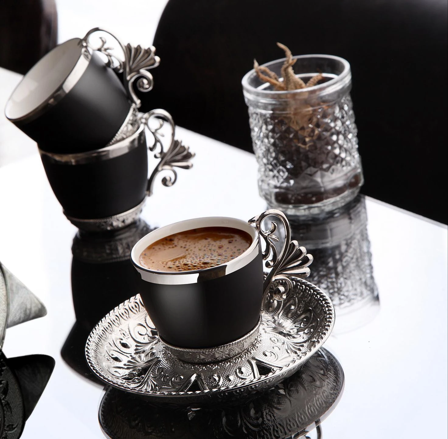 US $84.13 Turkish Golden Coffee Cups And Saucers Serving Set Ceramic Coffee Mugs Best For Home Decor Demistasse Porcelain Coffee Set