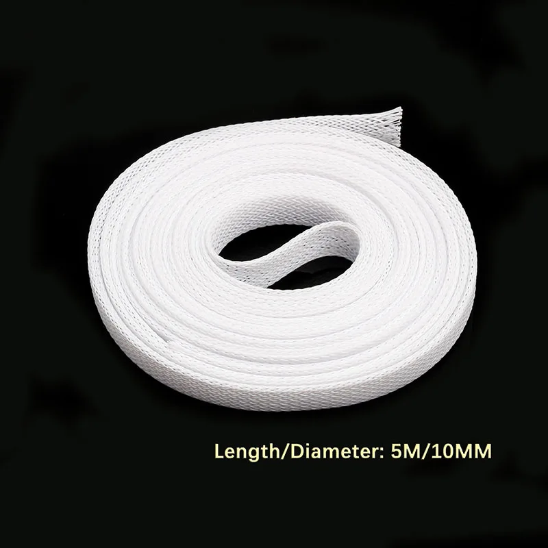 5/10M White Insulated Braid Sleeving 2/4/6/8/10/12/15/20/25mm Tight PET Wire Cable Gland Protection Cable Sleeve