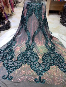 

African French Lace Fabric High Quality 2019 New Arrival green sequin lace fabric Embroidered Mesh Net lace fabric