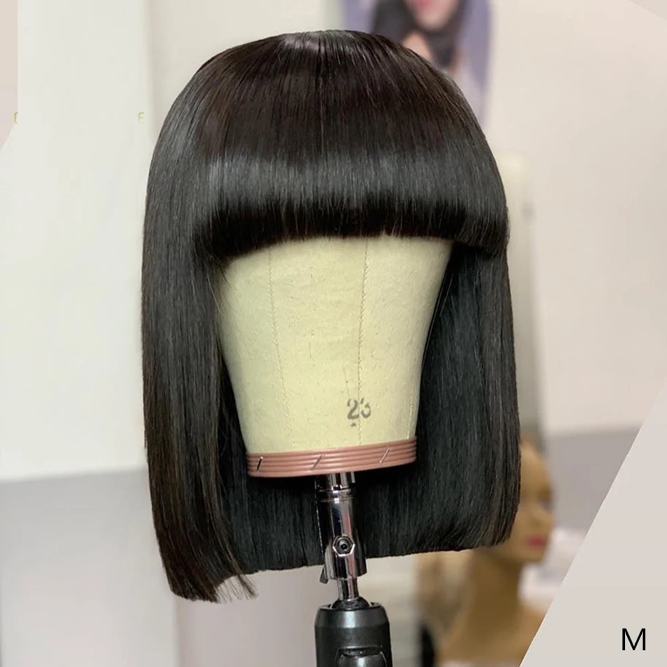 

Remy Jet Black Silky Straight Short 13Ã—6 Lace Front Closure Wig Human Hair U part wig With Bangs Natural Hairline Bob For Women