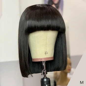 

Remy Jet Black Silky Straight Short 13×6 Lace Front Closure Wig Human Hair U part wig With Bangs Natural Hairline Bob For Women