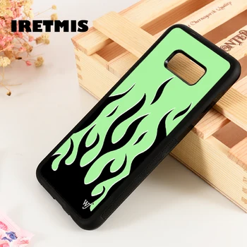 

Iretmis S3 S4 S5 phone case for Samsung Galaxy S6 S7 S8 S9 edge plus Note 3 4 5 8 9 10 green flame