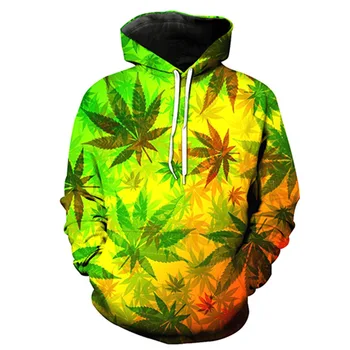 

foreign trade 3D yellow maple leaf printing with cap men's fashion men's clothing with hat men's clothing Sweatshirts