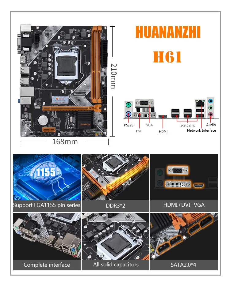 Материнская плата Huananzhi H61 разъем LGA 1155 для intel I3 I5 I7 ЦП Xeon DDR3 ОЗУ компьютера mianboard