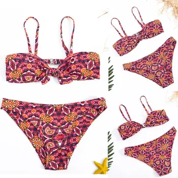 

2020 Hot Sexy Women Split Strappy Bathing Suit Floral Print Underwear Set High Waist Biquini For Bathers Padded ropa de playa