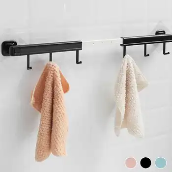 

Plastic adjustable Wall Mounted Kitchen Bathroom Towel Shelf Rack Holder Hanging Hook No Drill