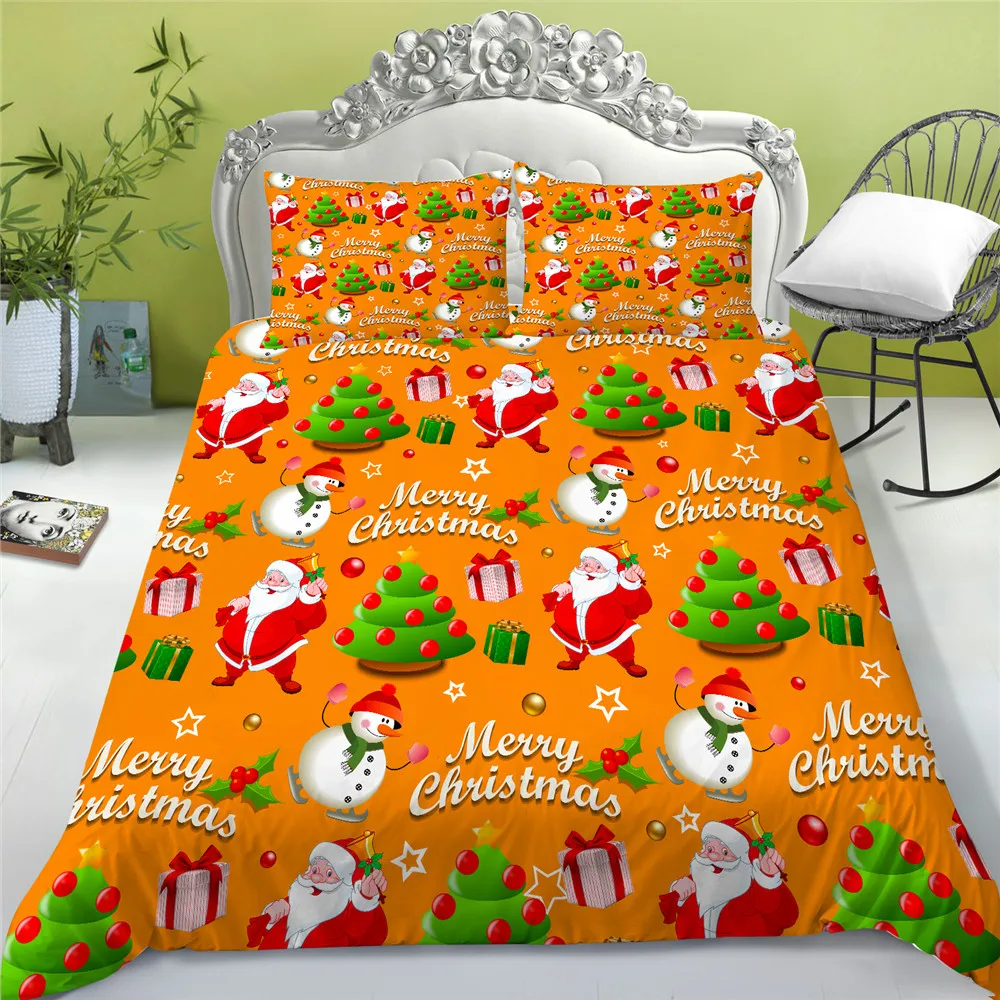 

Christmas Santa Claus Printed Duvet Cover 3D Bedding Set Polyester Bedclothes King Queen Size Soft Breathable Decorations