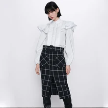 Ladyfirsy ZA повседневная юбка в клетку с высокой талией Женская зимняя Модная элегантная юбка-карандаш с поясом Женская одежда