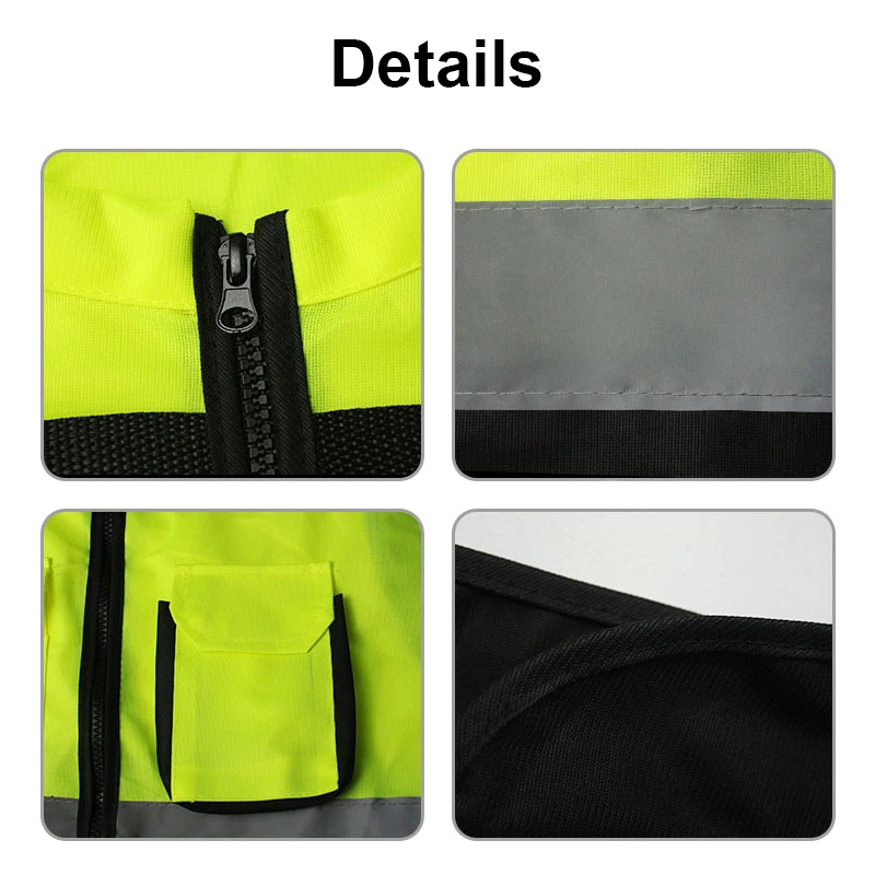 High Visibility Zipper Front Safety Vest With Reflective Strips Motorcycle Vest Riding Work Yellow Black Red Blue Orange