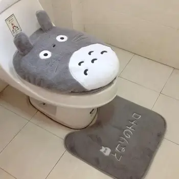 

27 3 pcs/set Cartoon Design Toilet Seat Cover Sets Totoro Bathroom Toilet Lid Cover Mat Closestool Rug