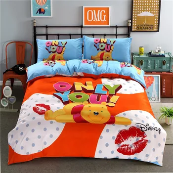 

disney winnie cartoon bedding set duvet cover bed sheet pillow cases 4pcs bed linen set