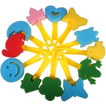 

Children DIY Drawing Painting Toy Cartoon Yellow Handle Lovely Shape Seal Stamp Brush Painting Toys 12Pcs/set Sponge Brush