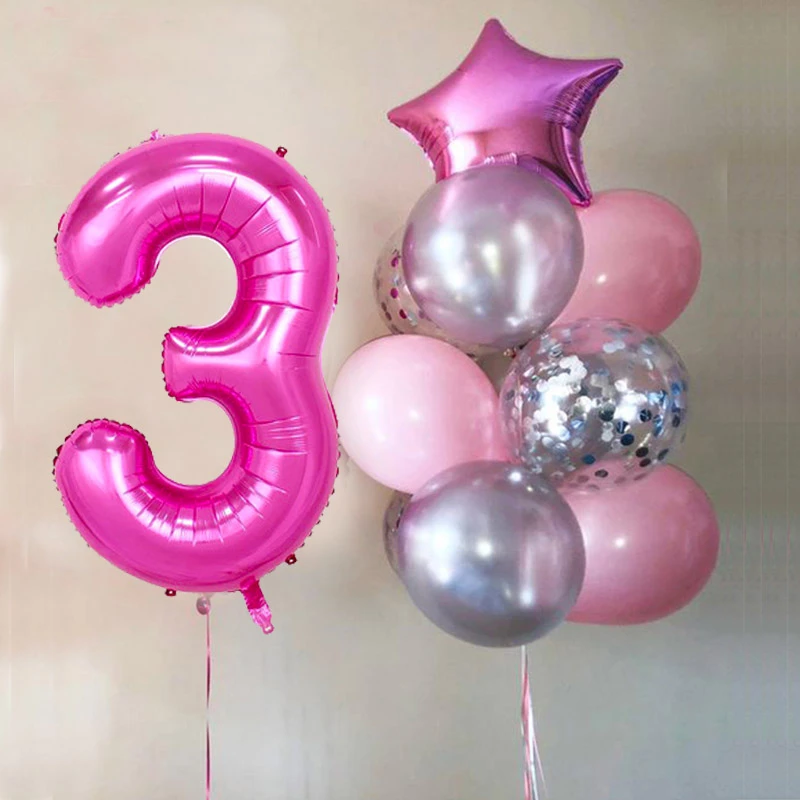 10pcs Lot Girl Birthday Balloons With 40 Inch Big Pink Number Baloon 3rd Birthday Party Decoration Anniversaire 9 2 1 Years Old Aliexpress Home Garden