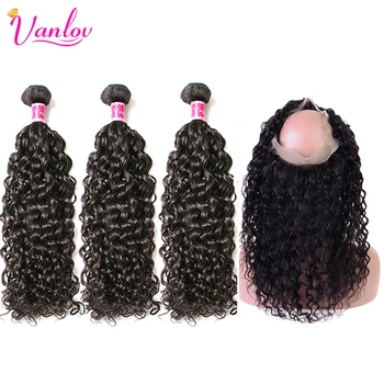 

Vanlov Hair 360 Lace Frontal With Bundles Water Wave 3 Bundles With Closure Peruvian Human Hair 360 Frontal Remy Hair Extension