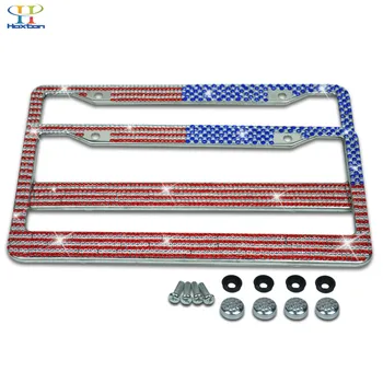 

2pcs Bling license plate frame with American flag handmade waterproof glitter glass LICENSE FRAME license plate