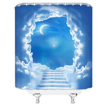 

Blue sky Stars moon Shower Curtain Waterproof Bathroom Curtain Childs High Quality Polyester Fabric Home Decor With 12 Hook