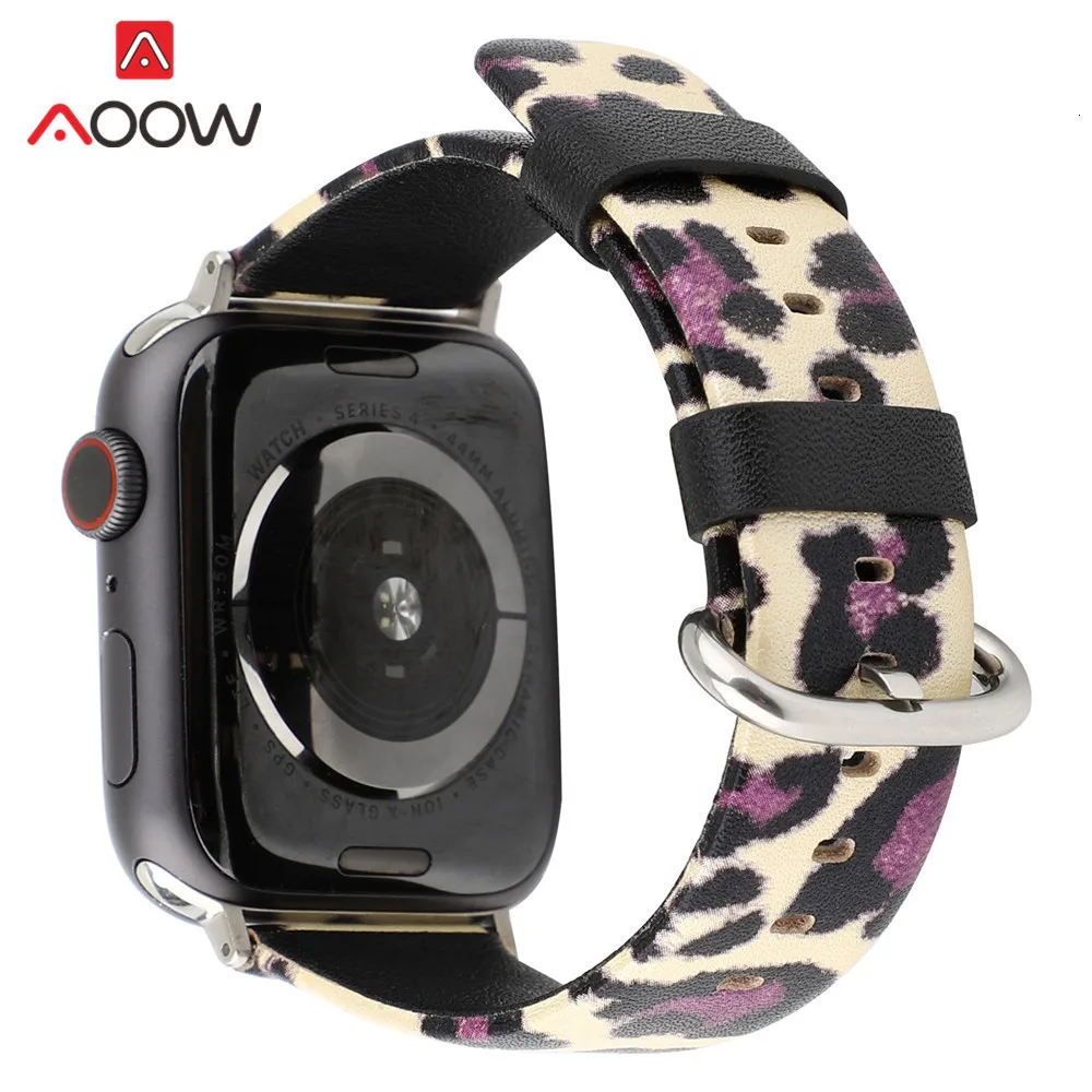 Пояса из натуральной кожи ремешок для Apple Watch 38 мм 42 модная леопардная Печать 40 44 Замена iwatch 1 2 3 4