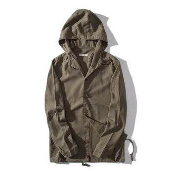 

BOBO 2020 Spring New Style Chinese-style Men Casual Shirt Cotton Linen Hooded Long Sleeve Shirt