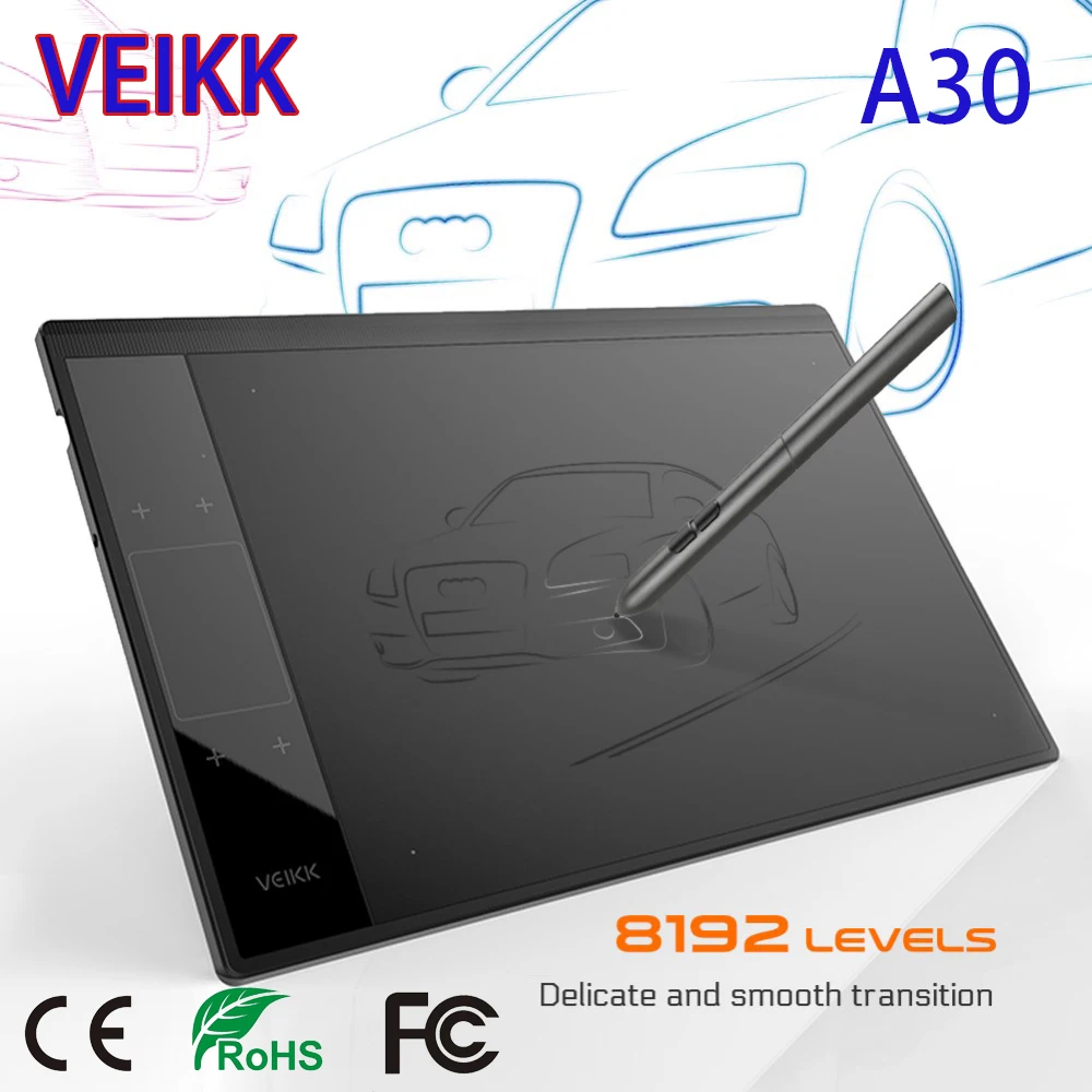 VEIKK A30 640 цифровые планшеты USB подписи графика Рисование ручка планшет OSU игровая батарея-бесплатно планшет grafik планшет