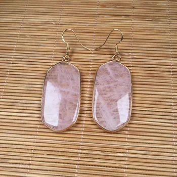 

New Women Earrings Stud Jewelry Multicolor Handmade Nature Stone Drop-shaped Rose Quartzs Stone Earring