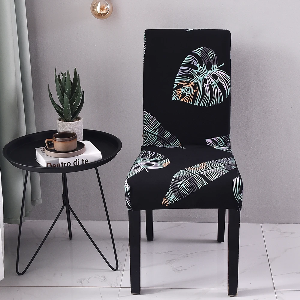

Leaves Printing Chair Covers Spandex For Wedding Dining Room Stretch Elastic Chair Cover Office Banquet Housse De Chaise