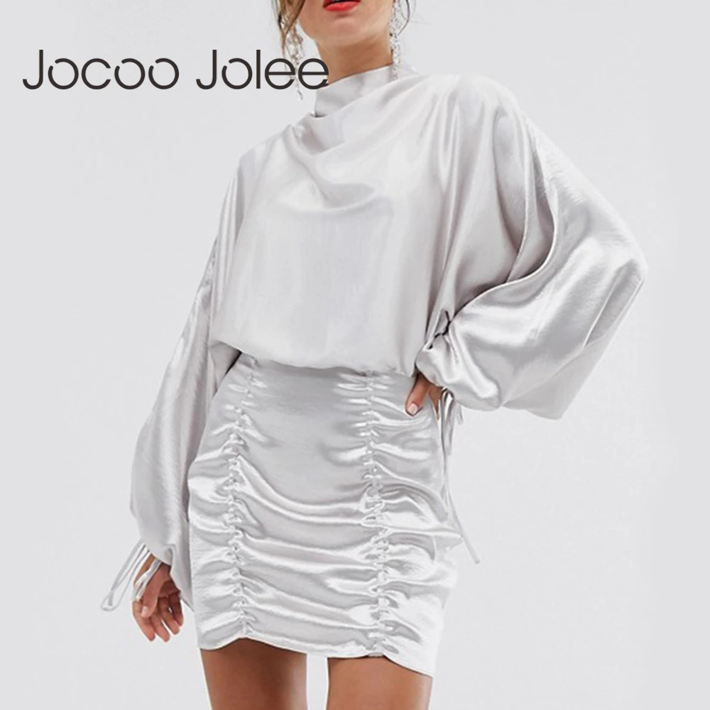 

Jocoo Jolee Women Autumn Long Sleeve Pleat Mini Dress Sexy Office Lady Backless Bodycon Dress Female Elegant Loose Dresses 2019