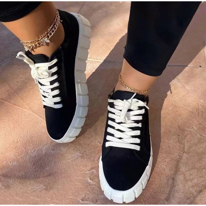 New Fashion Women Lace Up Casual Thick Bottom Flat Shallow Sneakes Sports Shoes Woman Lady Female Flats Running Trainers Shoes