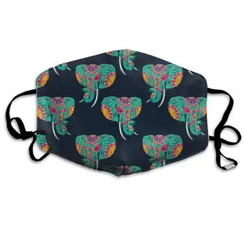 

Indian Elephant With Floral Washable Reusable Mask, Cotton Anti Dust Half Face Mouth Mask For Kids Teens Men Women With