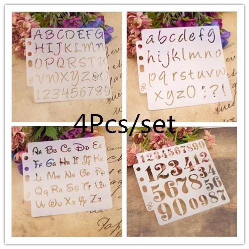 

4Pcs/set 13 * 13cm Alphabet Letter Stencils Template Painting Scrapbooking Embossing Stamping Album Card DIY HIP