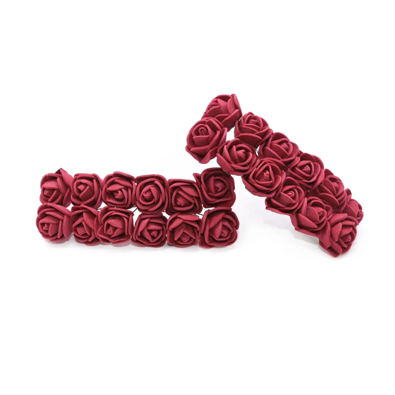 PE08 Burgundy 72/144 шт Мини Плюшевые розы ПЭ Пена розы цветы для DIY ВЕНОК декоративные свадебные украшения скрапбук ремесло медведь Роза подарок - Цвет: PE08 Burgundy