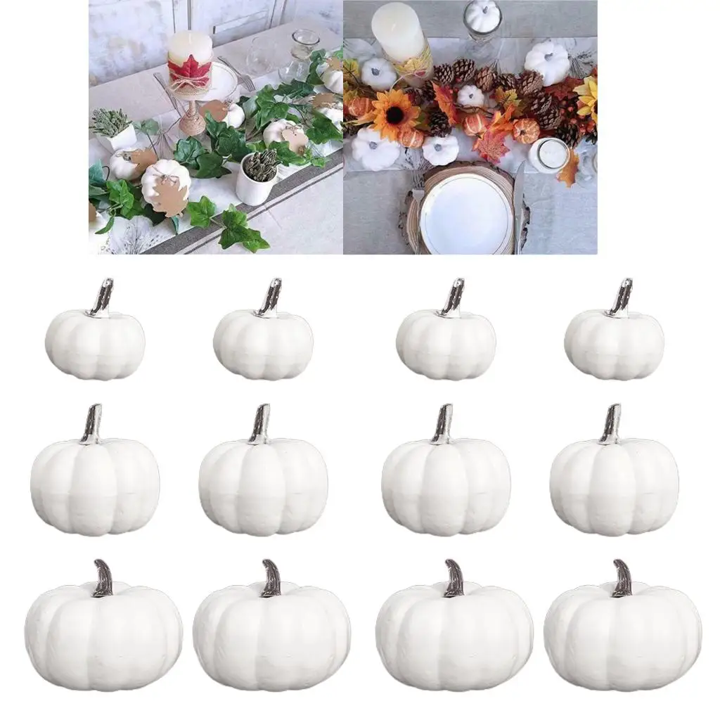 12Pcs Realistic Fall Harvest Small White Mini Artificial Foam Pumpkins for Halloween, Fall and Thanksgiving Decorating