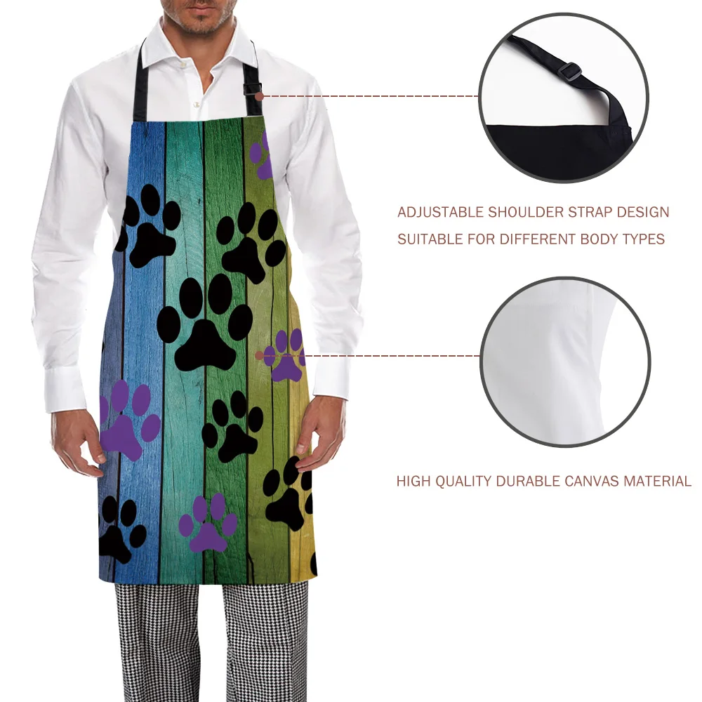 Color Wooden Board Pet Footprint Kitchen Aprons BBQ Bib Apron for Cooking Baking Restaurant Pinafore Home Christmas Decorations