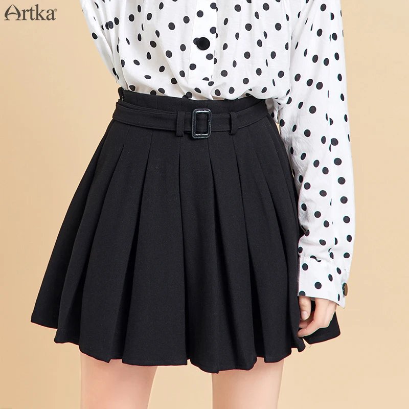 black skirt ARTKA осенний женский костюм модный Блейзер и юбка Свободный Повседневный женский пиджак и пиджак костюм с юбкой WA10398Q - Цвет: black skirt