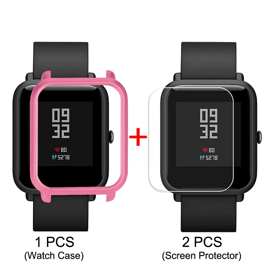 Inasmile Стильный чехол+ 2 шт Защитная пленка для экрана для xiaomi correa amazfit bip ремень pulseira amazfit bip чехол Аксессуары - Цвет: Rose