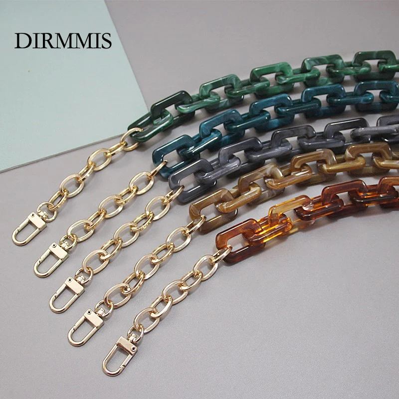 New Fashion Woman Handbag Accessory Chain Detachable Replacement Leopard Amber Green Color Strap Women DIY Clutch Resin Chain