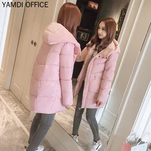YAMDI Осенняя зимняя верхняя одежда для женщин повседневное плотное пальто с капюшоном Женская однотонная белая черная розовая куртка стеганая теплая пуховая стеганая Новинка