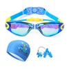 Cartoon Kids Swimming Goggles With Ears Plug Swim Cap Set Boys Girls Anti Fog Silicone for Children Swim Eyewear Pool Glasses 1