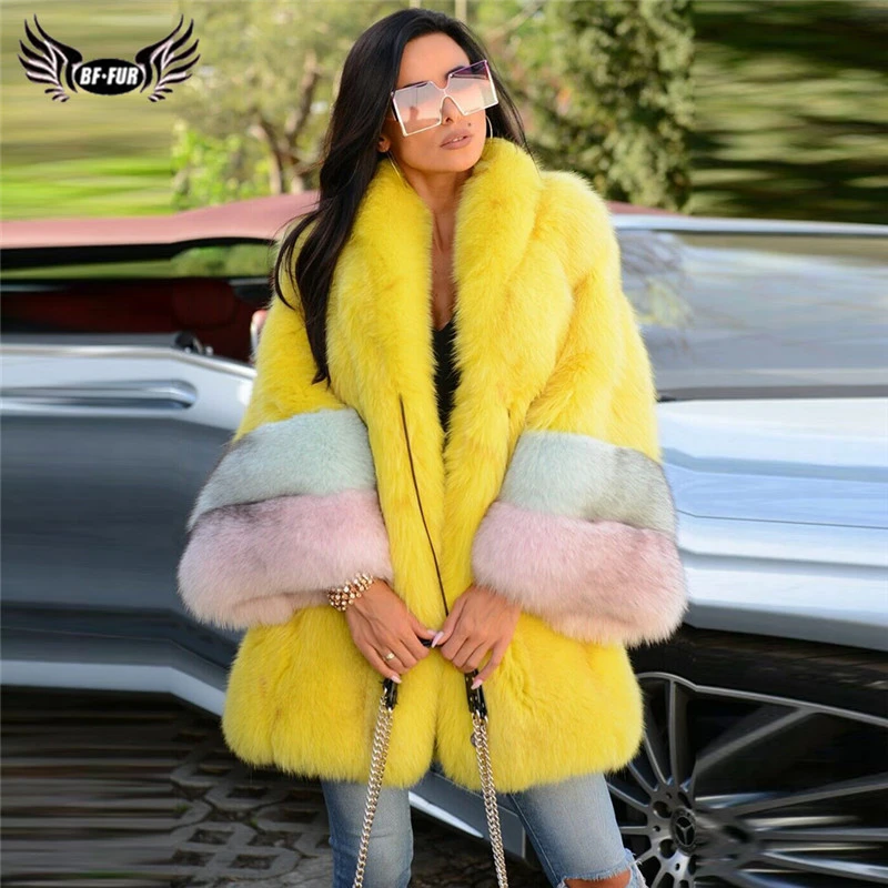 Abrigo de piel de zorro amarillo para mujer, Chaqueta larga de piel de cuello de lujo, moda de invierno, 2022|Piel auténtica| - AliExpress