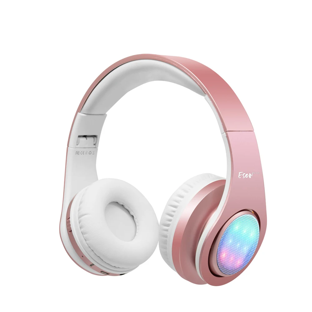 Eson стиль беспроводной портативный складной над головой светодиодный RGB танцы Bluetooth наушники-RoseGold - Цвет: RoseGold