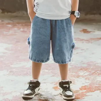 

Children's Denim Shorts for Boys Loose Short Jeans Pants Vintage Style Kids Clothes For Summer Teens Casual Shorts Age 4-14 Year