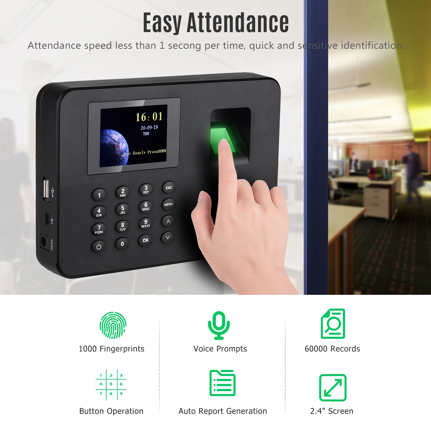 

Biometric Fingerprint Password Attendance Machine Multi-language with 2.4 inch LCD Screen Employee Management Time Clock